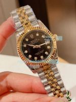 Copy Rolex Datejust Two Tone Jubilee Watch Black Diamond Dial 31MM